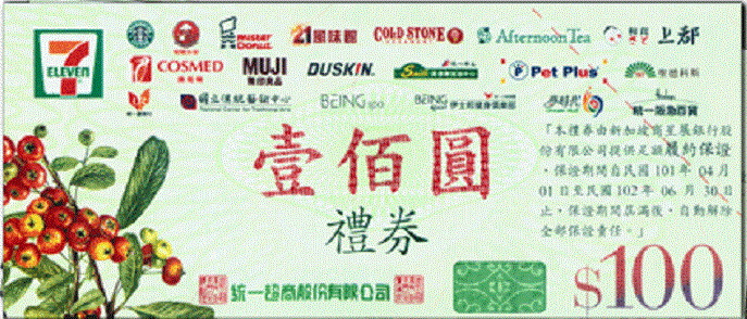 統一超商禮券300元